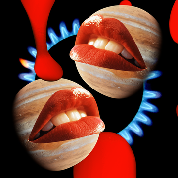 Good in bed by zodiac sign two planets with lips float in a colorful sky